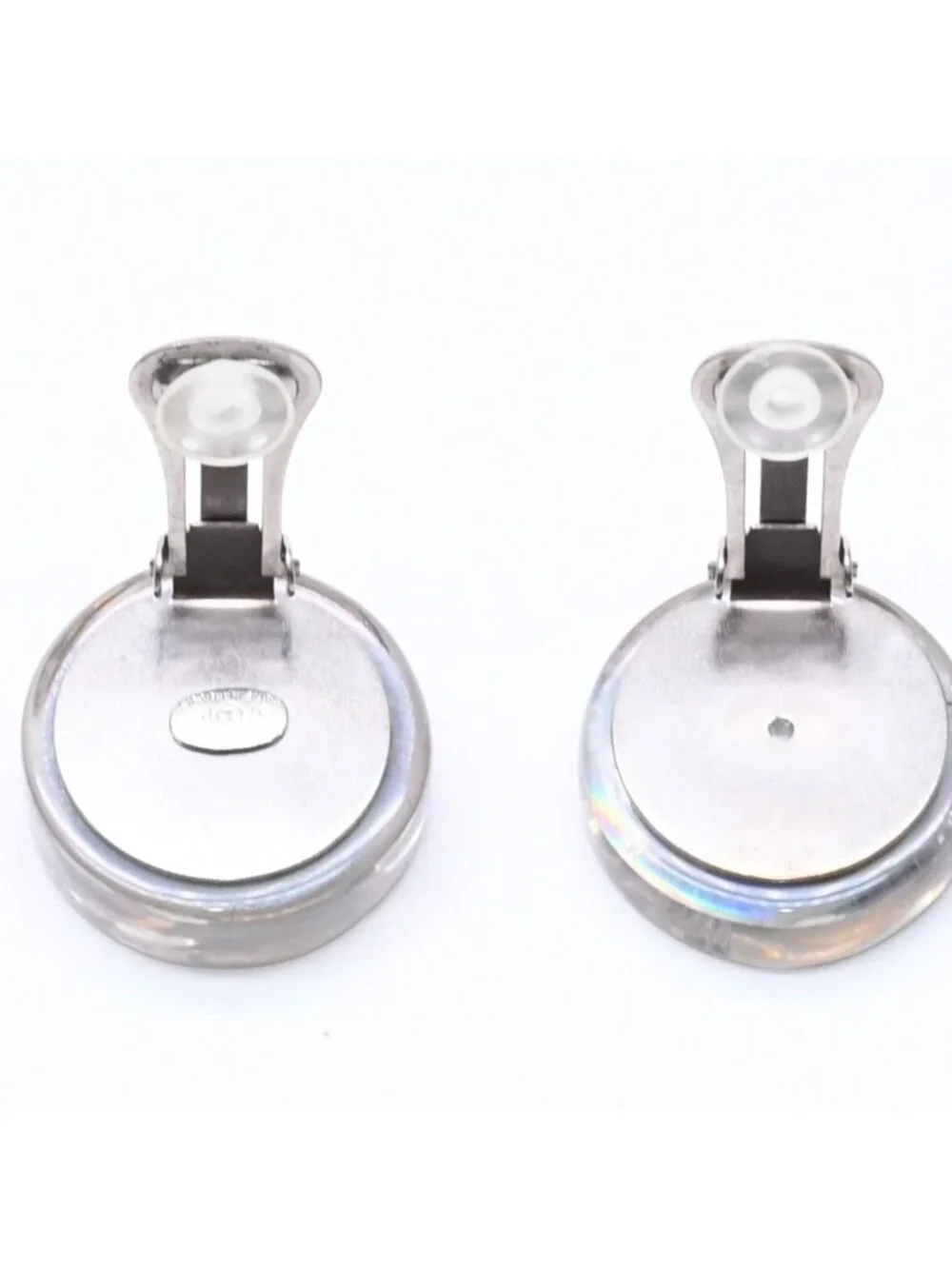 Chanel CC Logo Earrings 97 Resin Metal Aurora Clear Silver